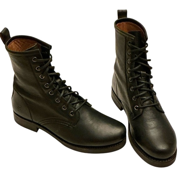 FRYE Veronica Flex Black Leather Combat Boot Size 6.5 Lace-ups - Picture 5 of 16